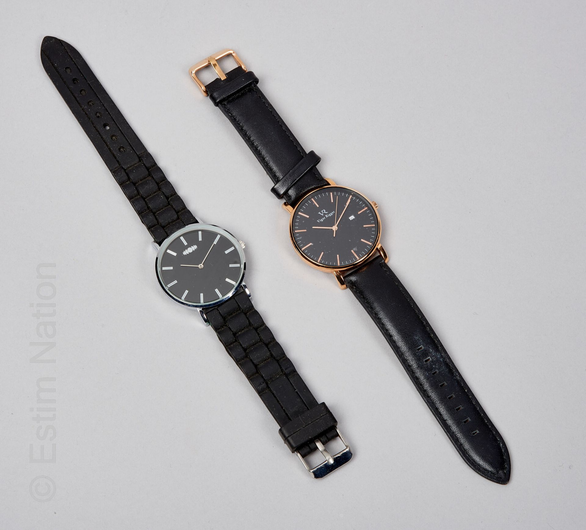 VICTOR RIGGER, ANONYME TWO FLAT WATCHES, quartz movement, black lacquered dial: &hellip;