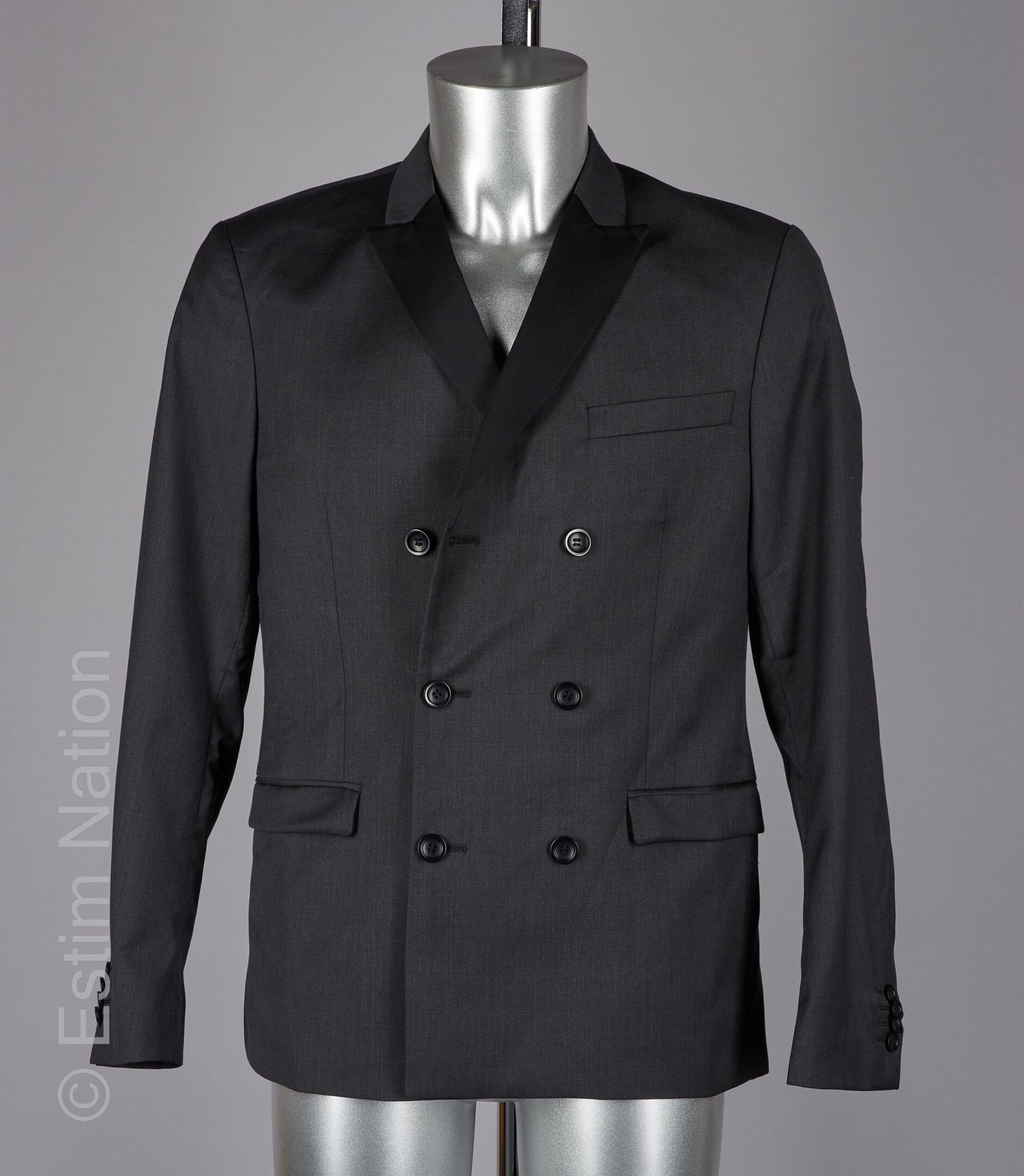 TIGER OF SWEDEN Tuxedo-inspired BLAZER in charcoal wool, satin collar (S 46)