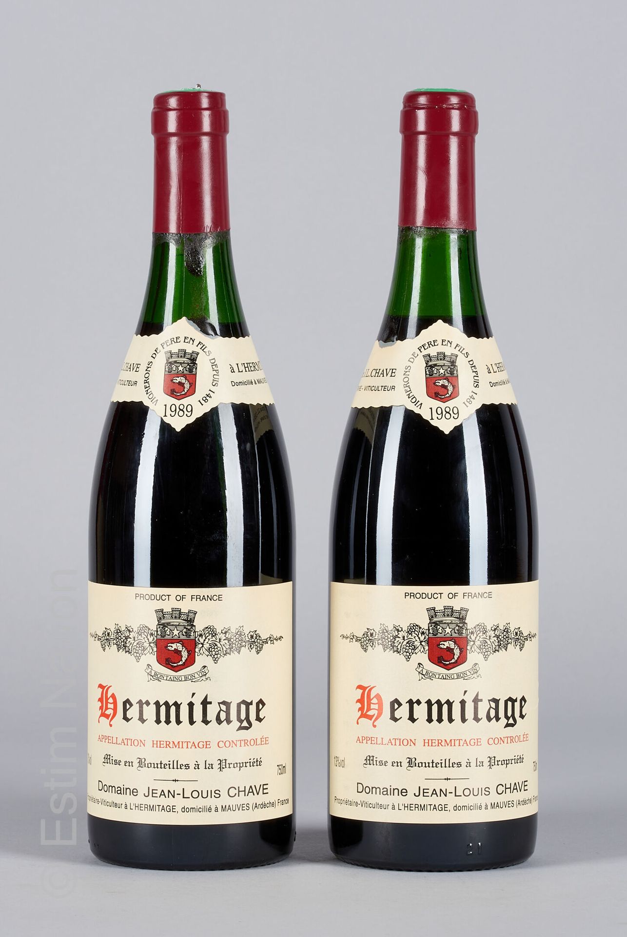 HERMITAGE ROUGE 2 bottiglie HERMITAGE 1989 Jean-Louis Chave

(N. Tra 3 e 3,5 cm,&hellip;