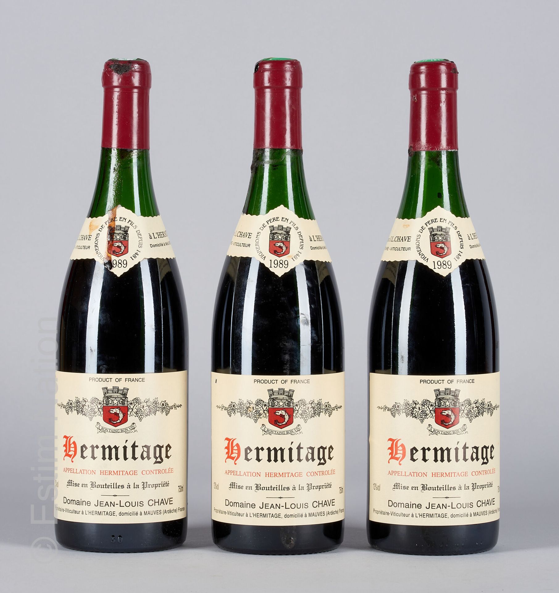 HERMITAGE ROUGE 3 bottiglie HERMITAGE 1989 Jean-Louis Chave

(N. Tra 4,5 e 5 cm,&hellip;