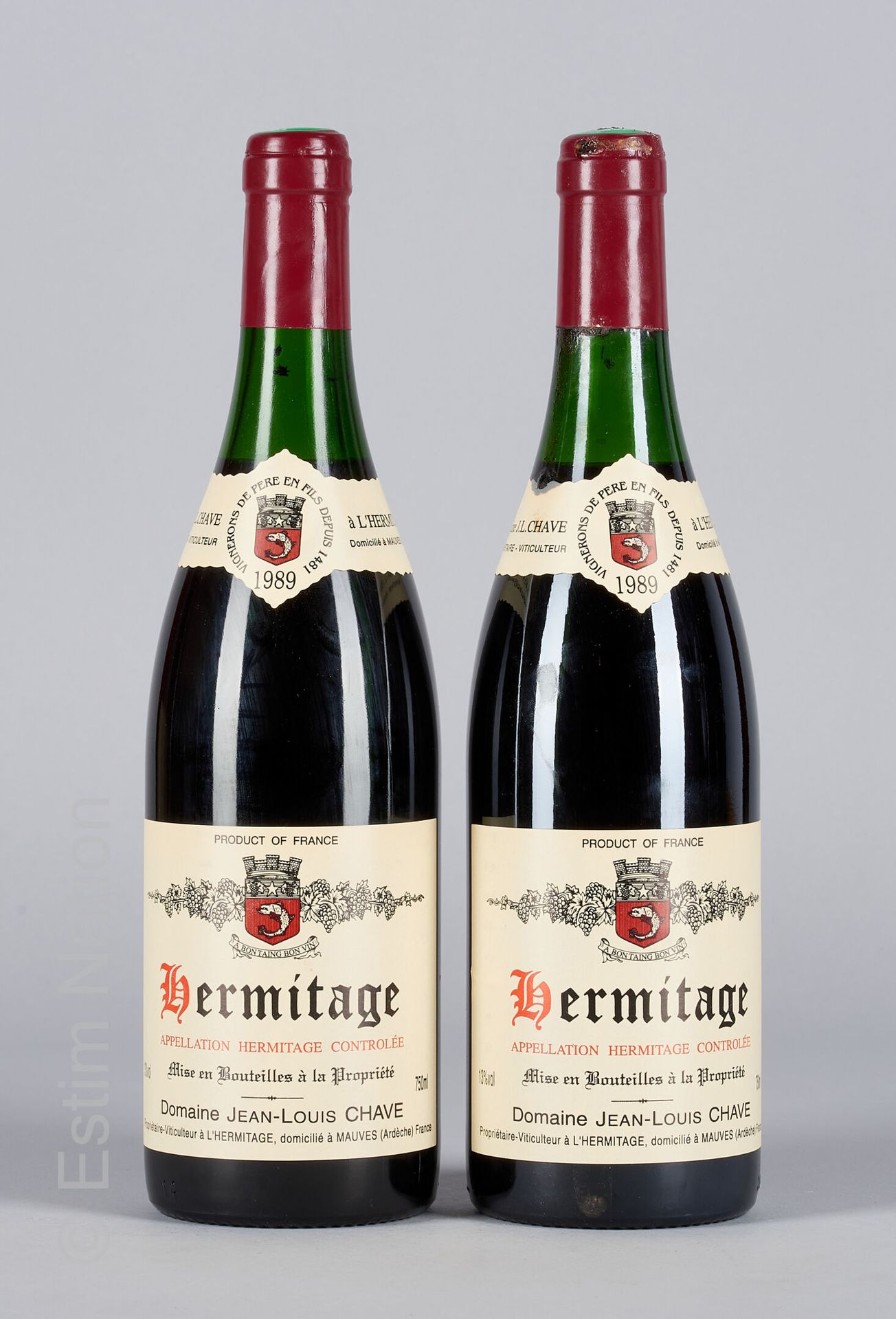 HERMITAGE ROUGE 2瓶HERMITAGE 1989 Jean-Louis Chave

(N. 3,5cm, C. 1轻微的流痕)