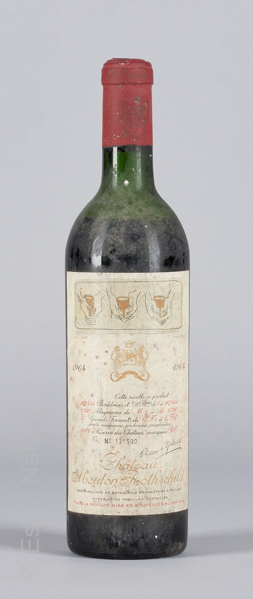 BORDEAUX 1 Flasche Château Mouton Rothschild 1964 1er GCC Pauillac.

(N. Me, E. &hellip;