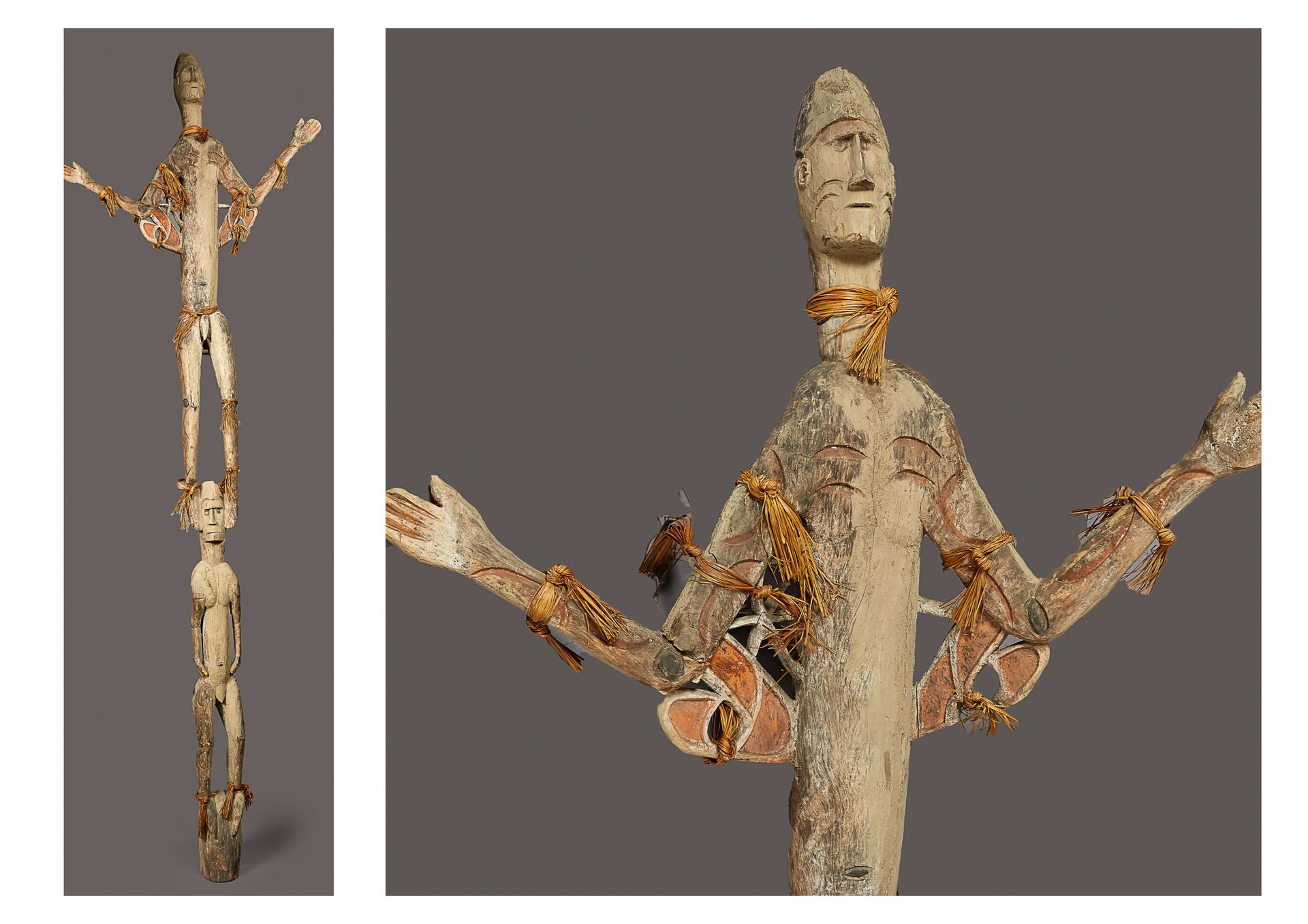 IRIAN JAYA - ASMAT 伊里安-贾亚-阿斯马特



ビスジョン

用多色天然颜料雕刻的木柱，用植物纤维装饰，由两个祖先叠在一起，一个张开双臂组成&hellip;