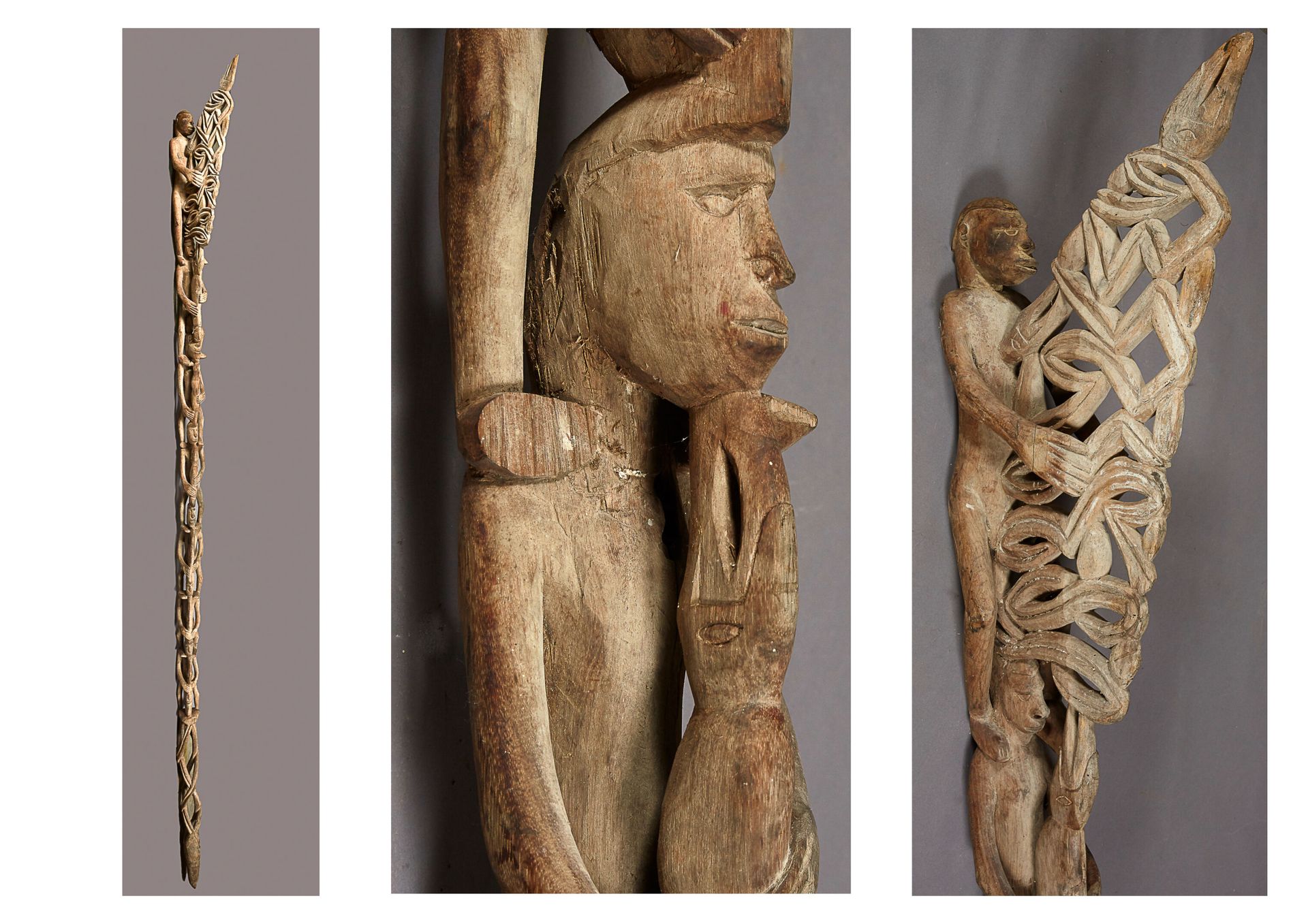 IRIAN JAYA - ASMAT 伊里安-贾亚-阿斯马特



ビスジョン

用天然颜料雕刻的木柱，装饰有七个叠加的代表祖先的人物，上面的人物拿着一个镂空的&hellip;