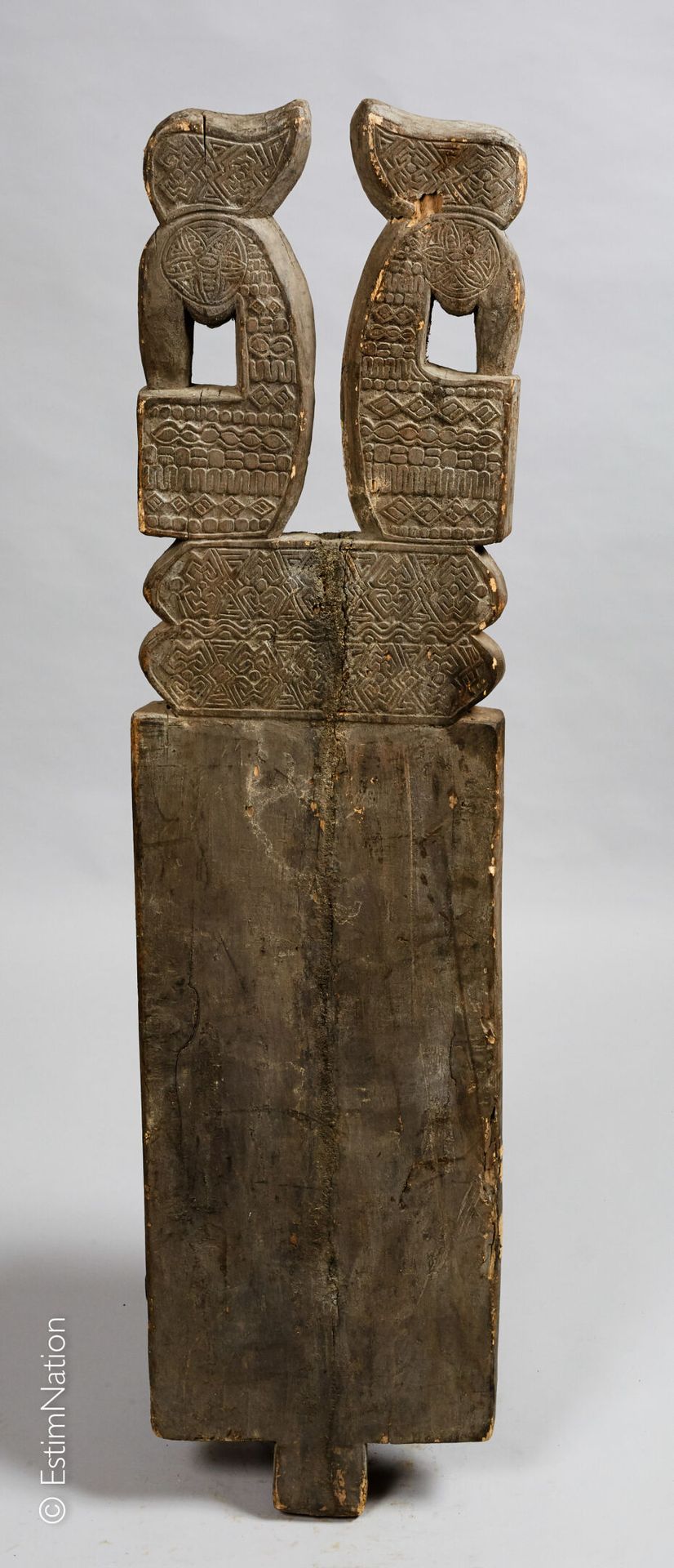 TIMOR 钛合金



雕刻和镌刻的木门，装饰有两只造型鸟和几何楣条。



高度 : 147 cm - 宽度 : 34 cm

(裂缝、磨损和缺失的部分)
&hellip;