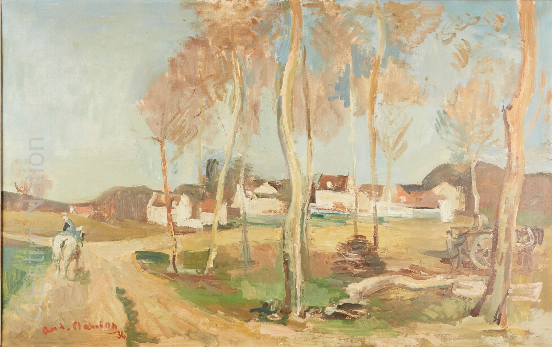 ART DU XXE SIECLE - PLANSON 安德烈-普朗松 (1898-1981)

"法兰西岛的农民"。

布面油画，左下方有签名。背面有副署和标&hellip;