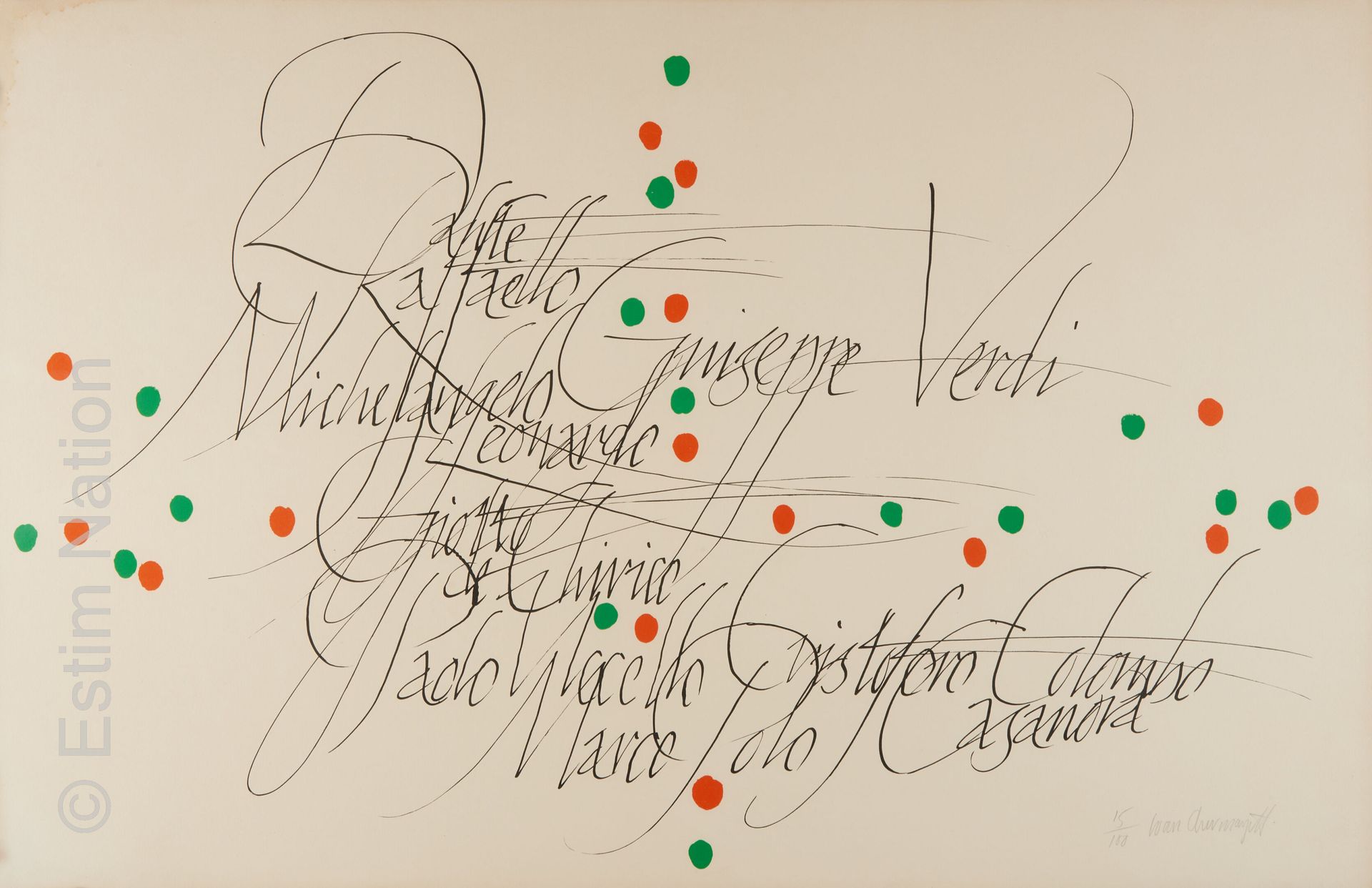 ESTAMPES CONTEMPORAINES - CHERMAYEFF 伊万-切尔梅夫(1932-2017)

书法构图

彩色石板画，右下角有签名，用铅笔注&hellip;