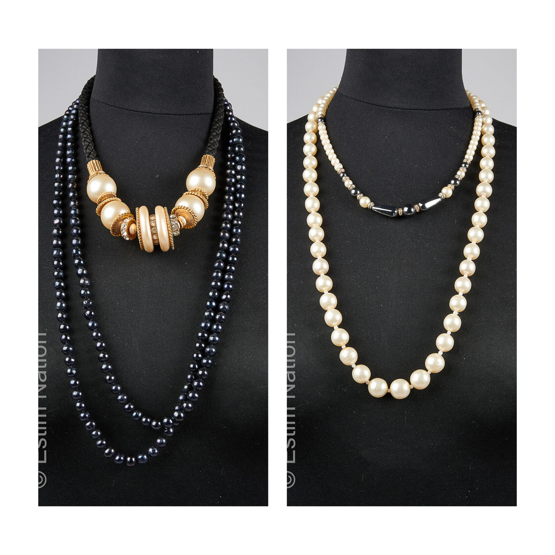 ANONYME 黑色玻璃珠SAUTOIR，各种花式珠子的三个项链（无条件保证）。