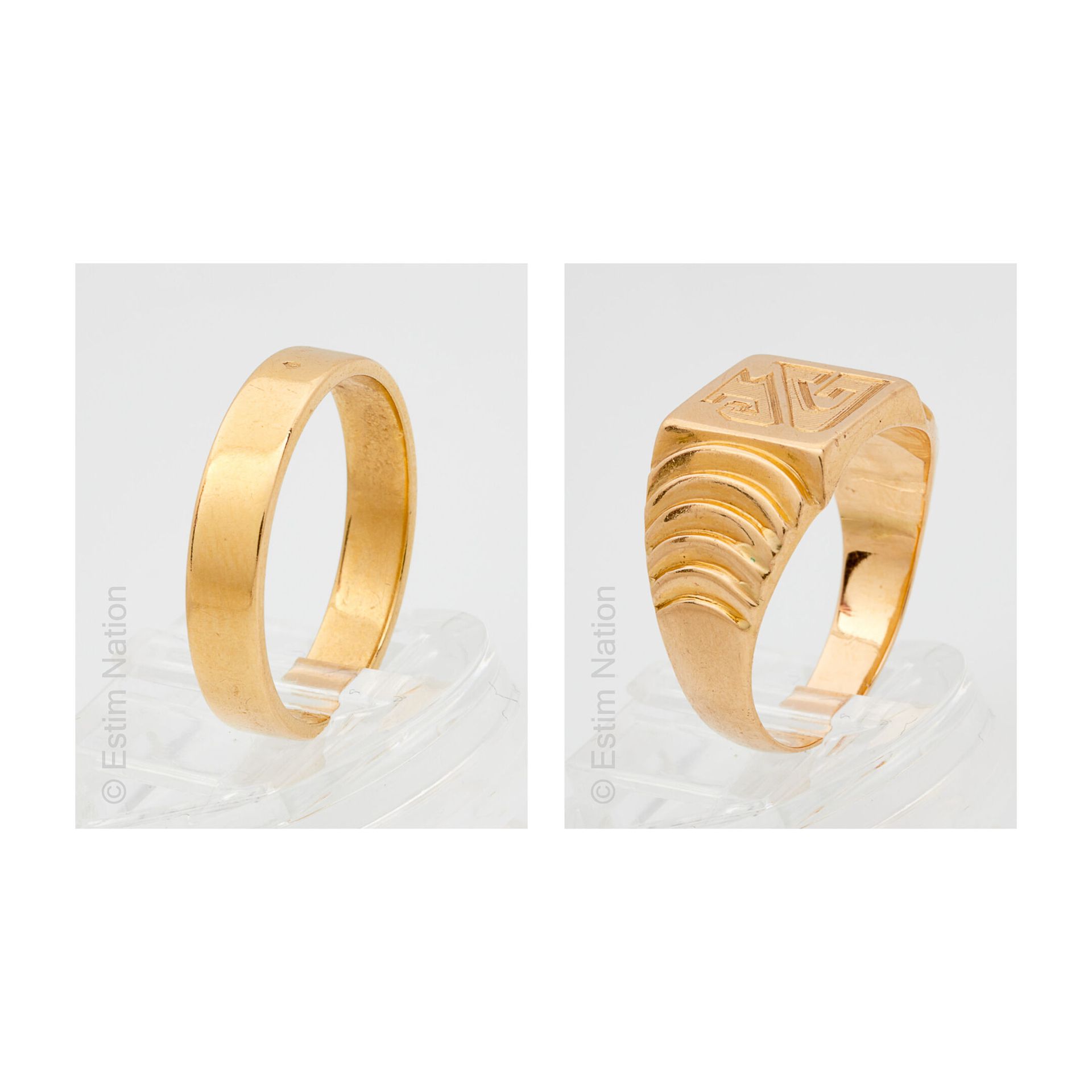 ALLIANCE ET BAGUE CHEVALIÈRE OR JAUNE Lote de joyas en oro amarillo de 18K (750 &hellip;