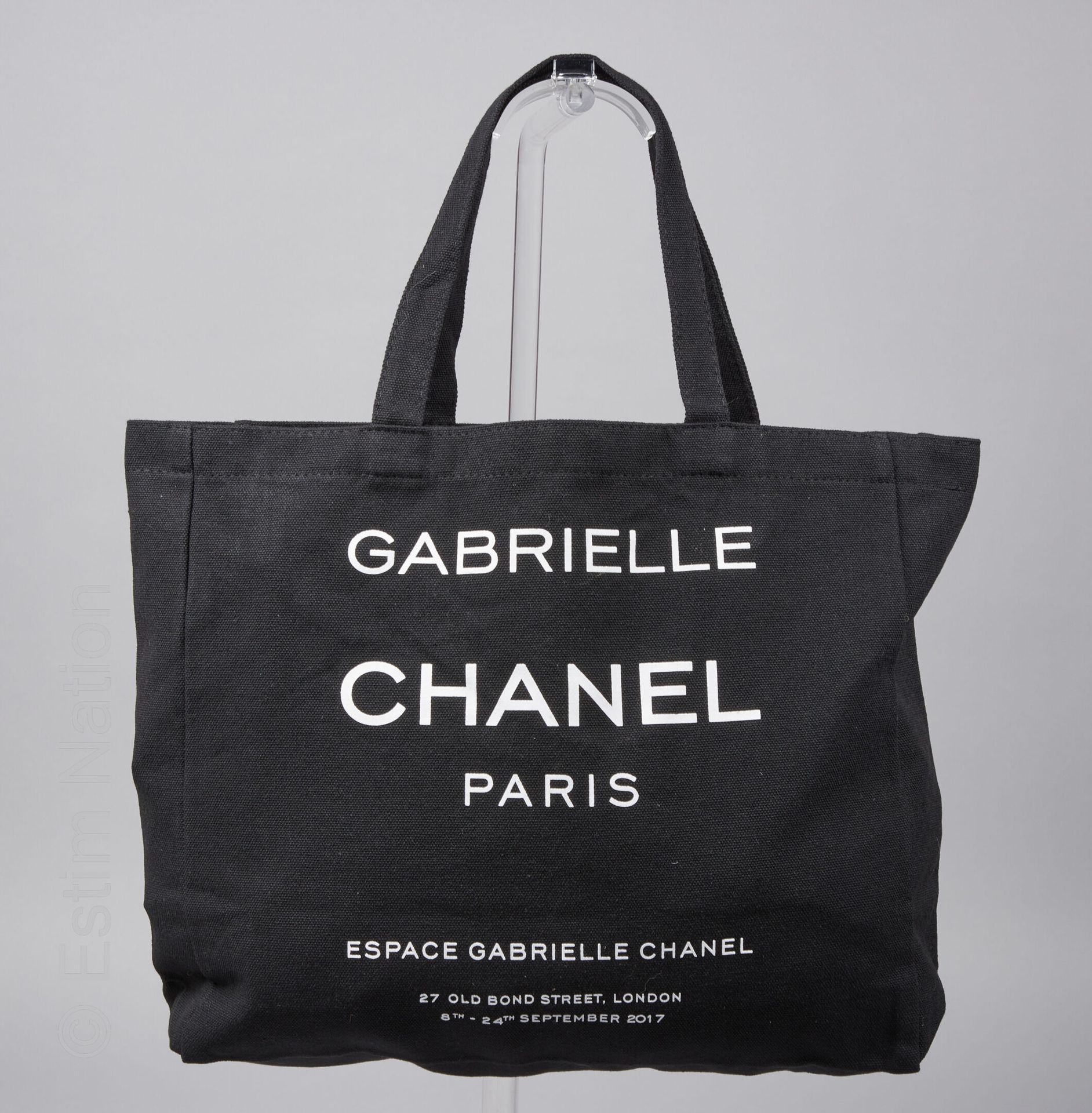 TOTE BAG in black canvas applied with white prints offer…