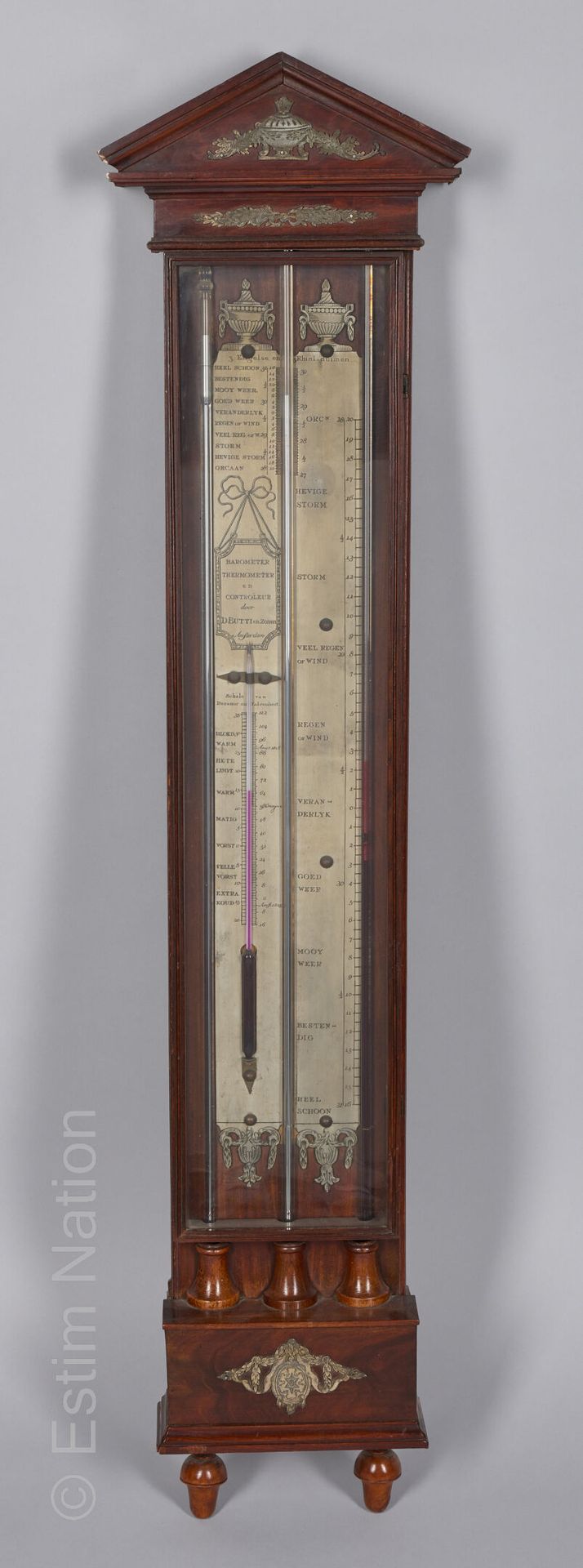 BAROMETRE - THERMOMETRE Baromètre - thermomètre au mercure rectangulaire en acaj&hellip;
