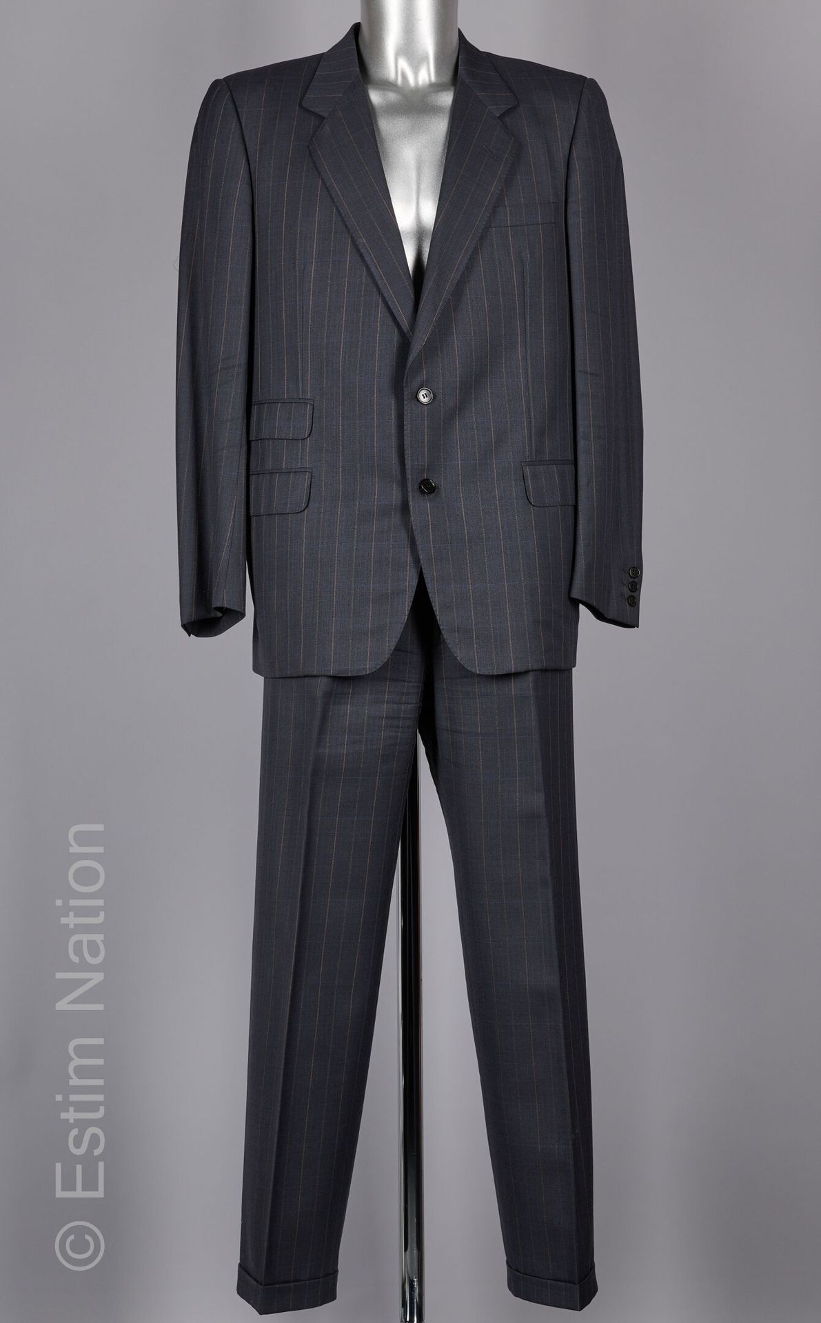 SAINT LAURENT RIVE GAUCHE VINTAGE Anthracite woven virgin wool suit with fine pa&hellip;