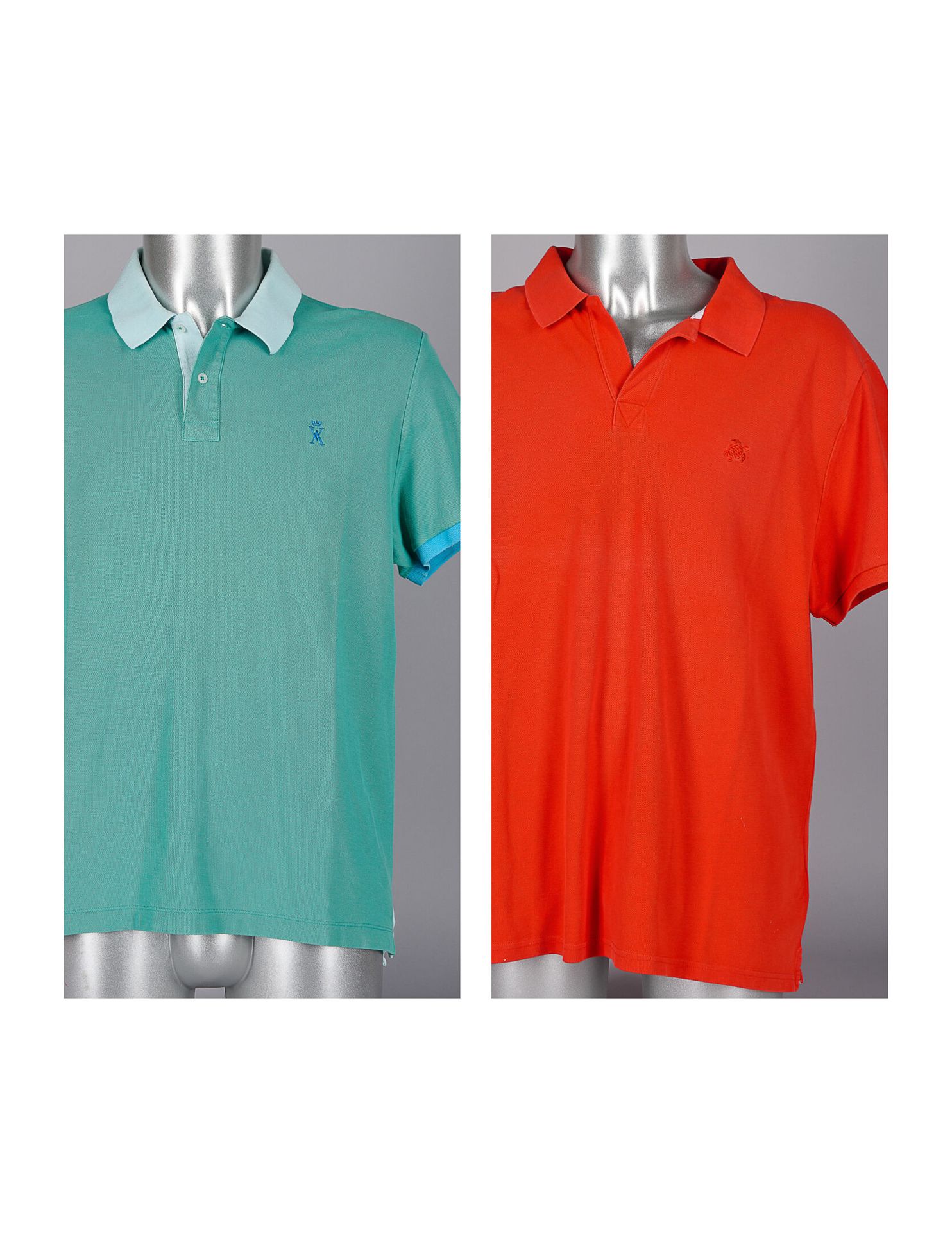 VICOMTE A., VILEBREQUIN 两件蜂窝状棉质POLO衫：第一件是玉蓝色（T XL），第二件是罂粟色（T XXXL）（不保证条件）。
