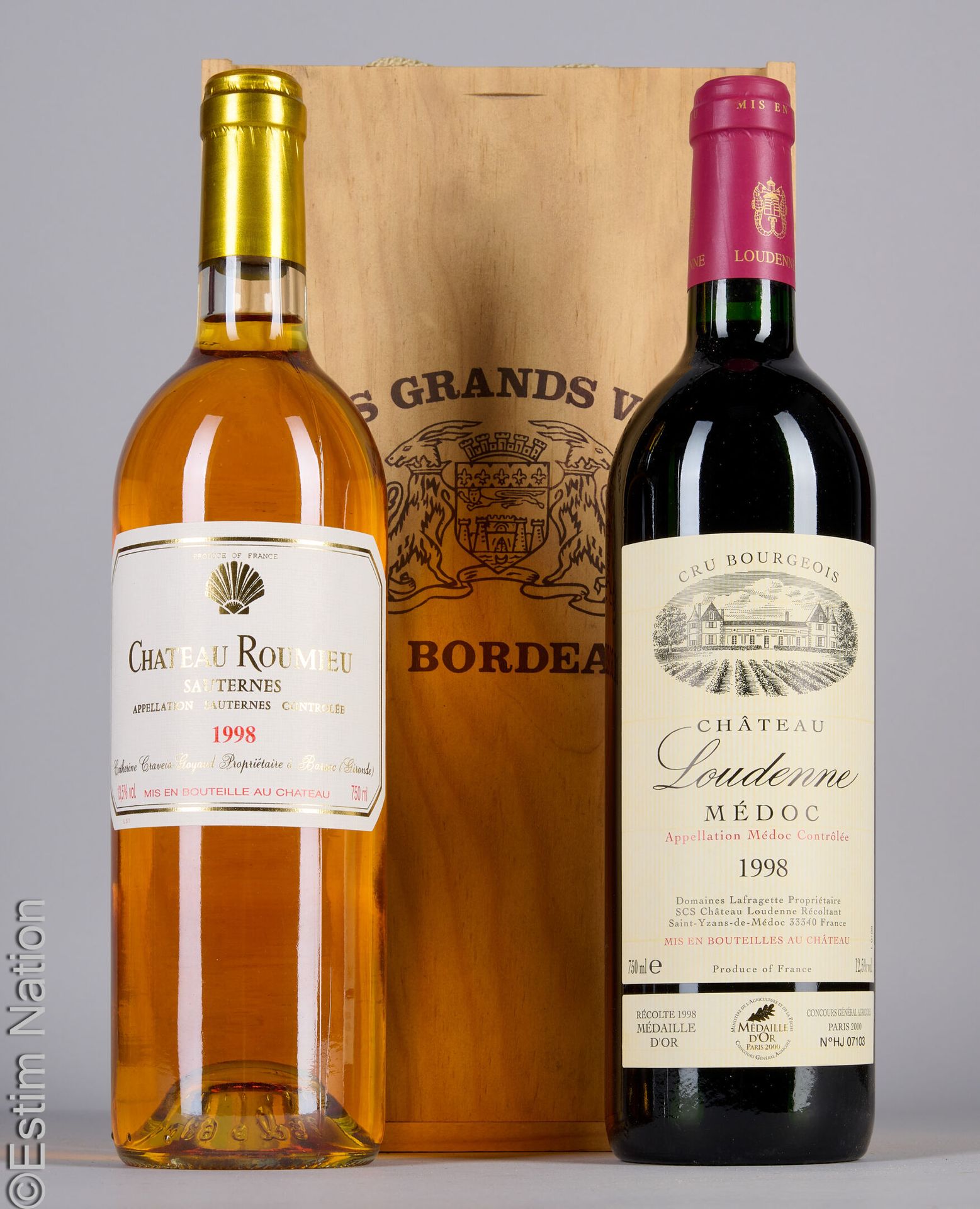 BORDEAUX 1 botella CHÂTEAU ROUMIEU 1998 Sauternes, 1 botella LOUDENNE 1998 Médoc&hellip;