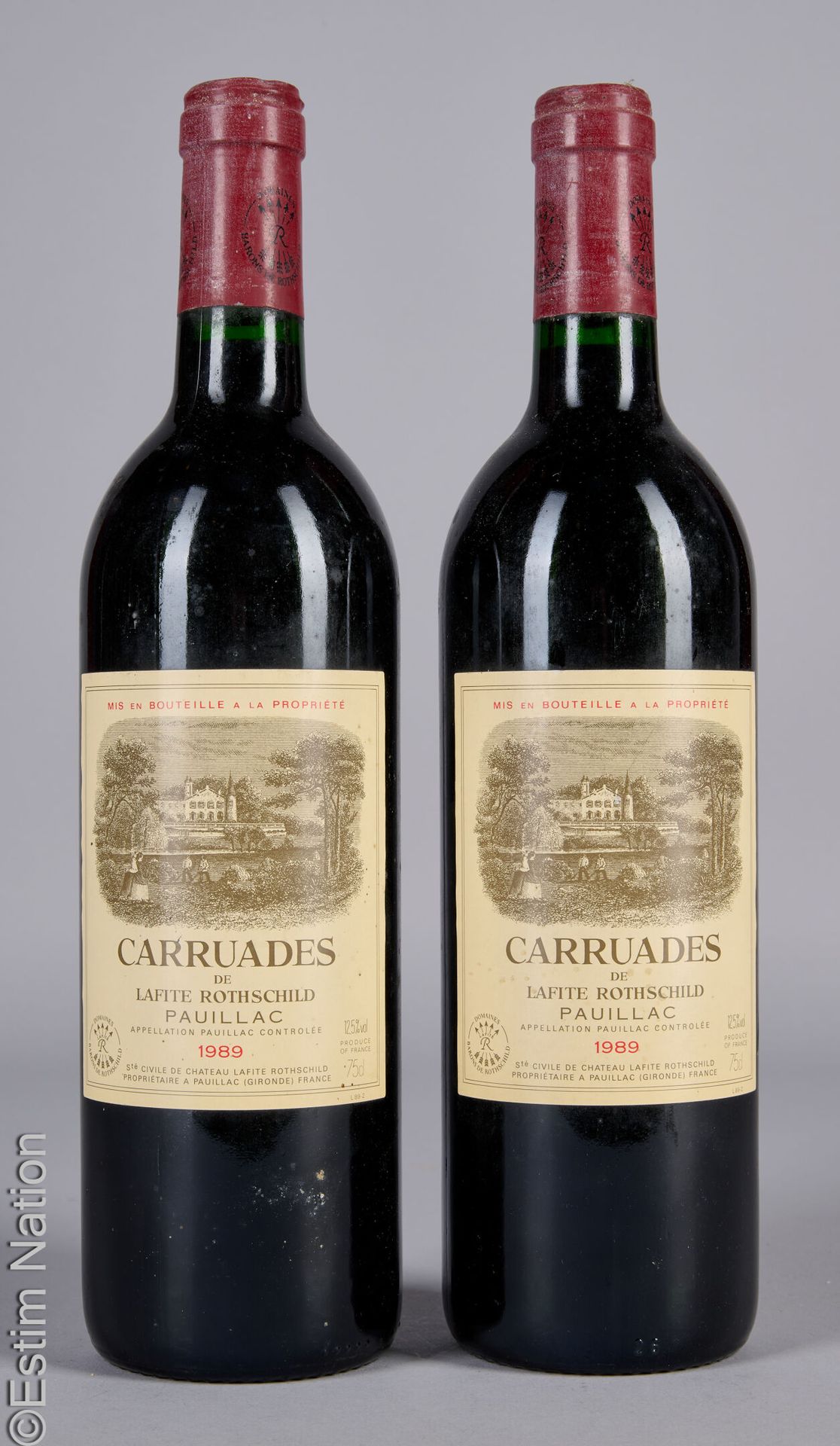 BORDEAUX 2 bouteilles CARRUADES DE LAFITE ROTHSCHILD 1989 Pauillac
(E. F, tlm)