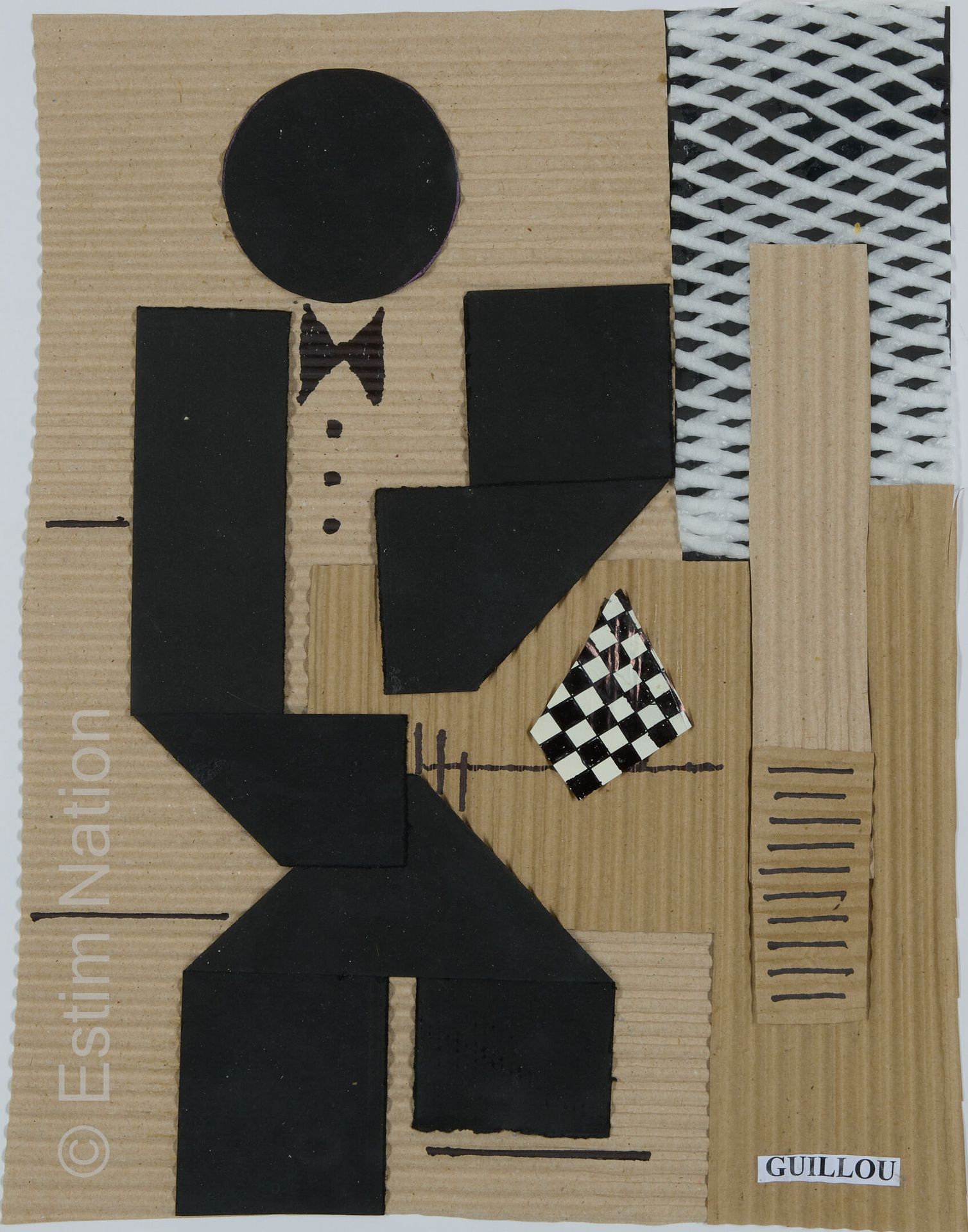 ATELIER ANDRE GUILLOU (1925-2017) 咖啡男孩
混合媒体、拼贴画、纸板和塑料
签名：右下角贴有标签。
目测尺寸：38 x 30.5&hellip;