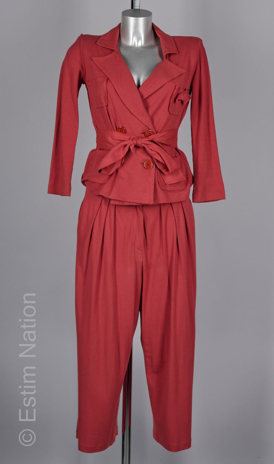 SONIA RYKIEL ENSEMBLE en coton terre de sienne : veste, ceinture et pantalon lar&hellip;