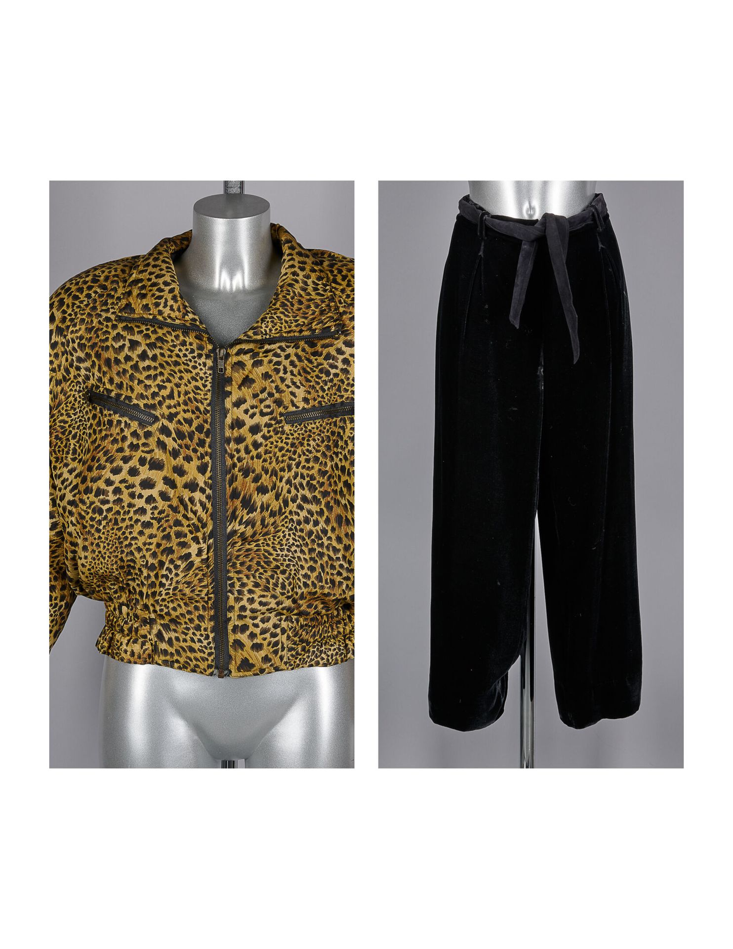 NOBLESSE SOIE, LA PERLA Mottled silk BLOUSON (T S), wide black velvet panne PANT&hellip;