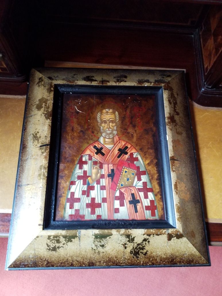 Null Icono con un santo sosteniendo las Sagradas Escrituras, sobre panel moderno&hellip;