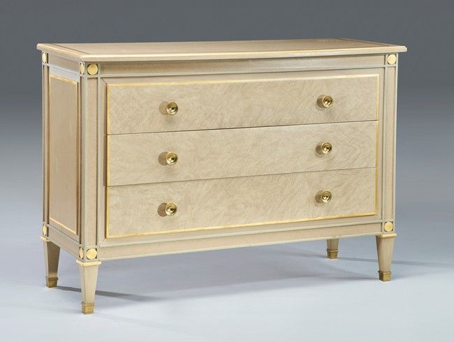 Null A rectangular moulded wood and grey and gold lacquered COMMODE opening in f&hellip;