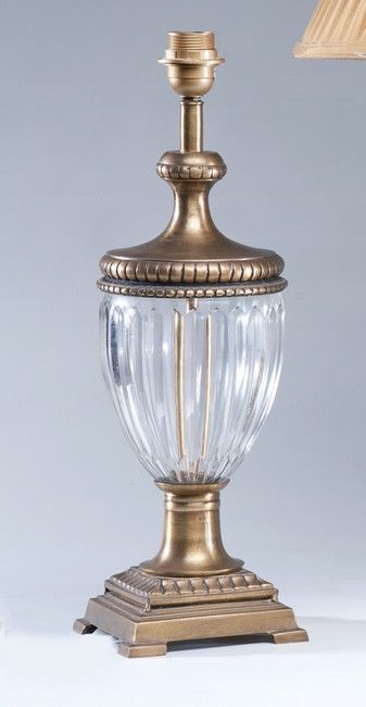Null Pair of baluster shaped glass lamps, pressed, cut on the sides, gilt bronze&hellip;