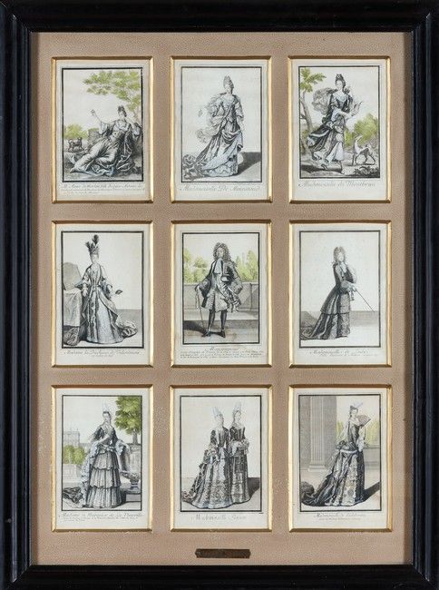 Null SET OF NINE ENGRAVINGS heightened polychrome, representing Monseigneur Le D&hellip;