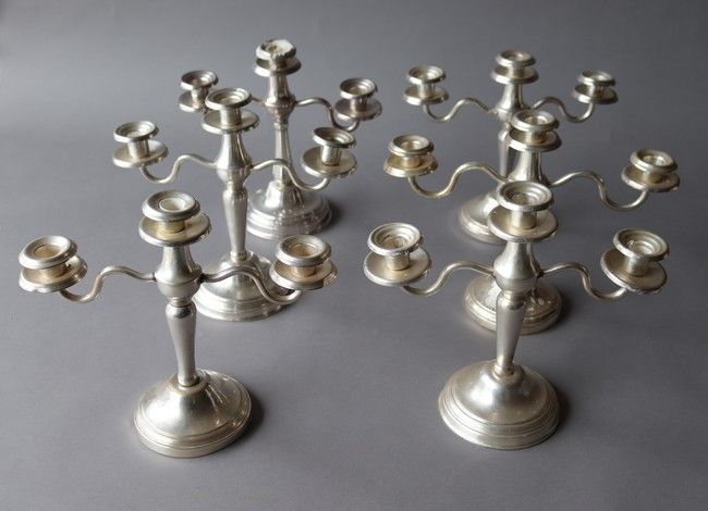 Null SIX silver-plated candlesticks with two arms of light, plain model, baluste&hellip;