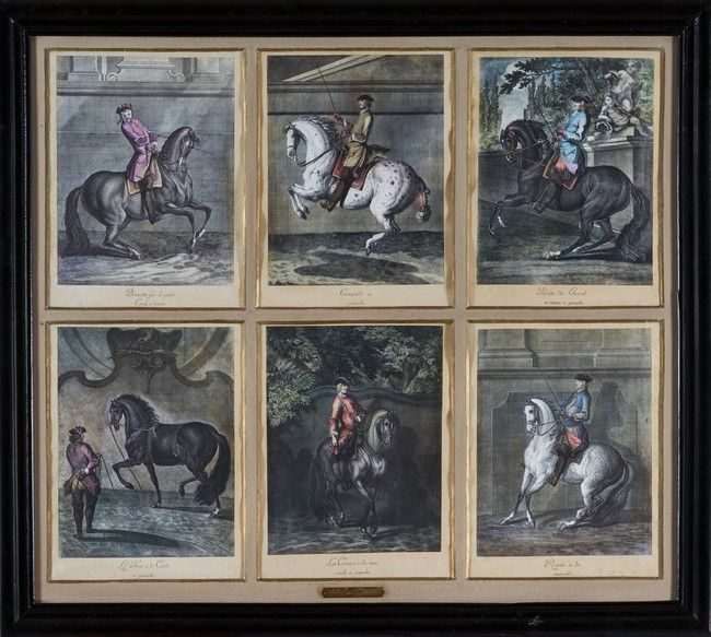 Null SET OF SIX ENGRAVINGS heightened polychrome representing the methods of equ&hellip;