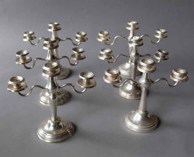 Null SIX silver-plated candlesticks with two arms of light, plain model, baluste&hellip;