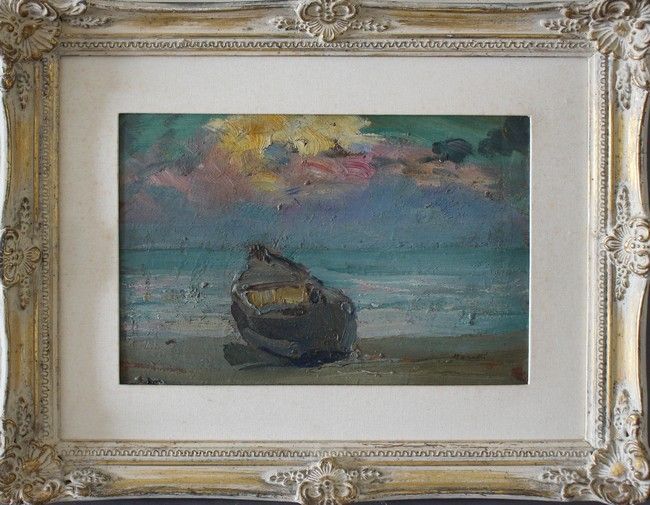 Null MORETTI (XXe siècle) 

Barque au coucher du soleil

Huile sur carton signée&hellip;