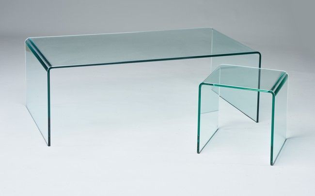 Null TABLE BASSE rectangulaire en verre plié et chanfreiné et son BOUT-DE-CANAPE&hellip;