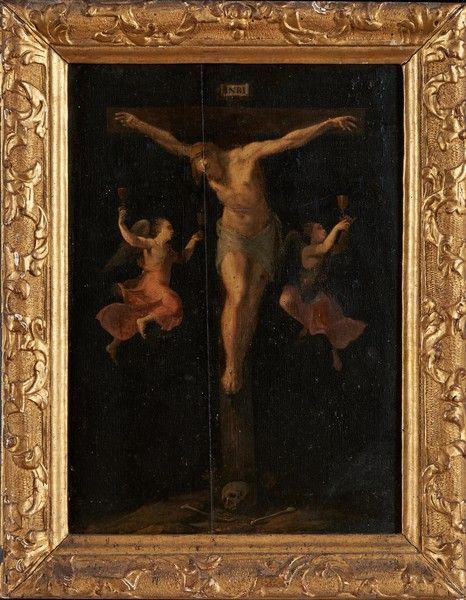 Null 可能是1700年左右的意大利学校

十字架上的基督被两个手持圣杯的天使包围着

小组

40,5 x 28,5 cm

(有加固带的裂缝)