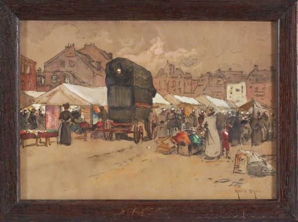 Null 弗朗西斯-加拉特(1853-1914)

市场场景

铅笔和水彩画，右下方有签名。

21 x 30厘米