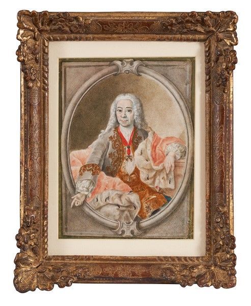 Null 
18世纪初的法国学校




一个身穿紫红色外套、佩戴金羊毛勋章的人的画像在建筑奖章中。




水粉画在牛皮纸上。




21 x 16



&hellip;