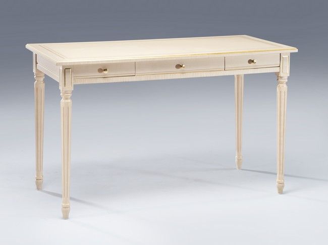 Null Rectangular flat desk in cream lacquered wood with gold and gray stripes im&hellip;