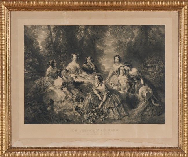 Null Léon Noël, after Franz Winterhalter

尤金妮和她的宫女

黑色石版画。

整体：104 x 82

镀金木框，玻璃&hellip;