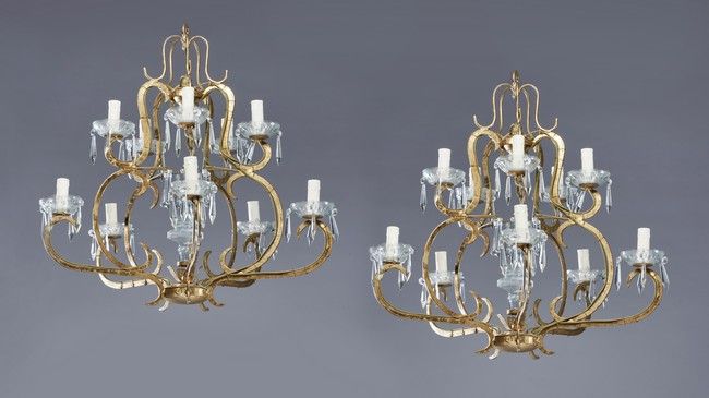 Null Gilded Languedoc" model

PAIR OF LUSTERS in gilded iron with five branches &hellip;