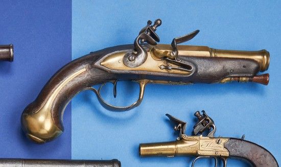 Null MARINE OFFICER'S
PISTOLRound
barrel
, tuliped at the mouth, with bronze thu&hellip;