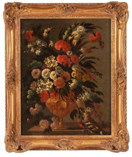 Null Scuola francese del XVIII secolo
Bouquet di fiori con Huppe (uccello)
Olio &hellip;