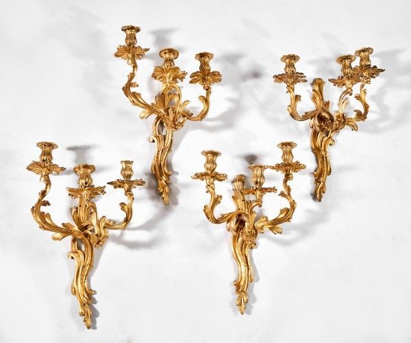 Null Henry DASSON (1825-1896)
SET OF FOUR LARGE gilt bronze wall lights with thr&hellip;
