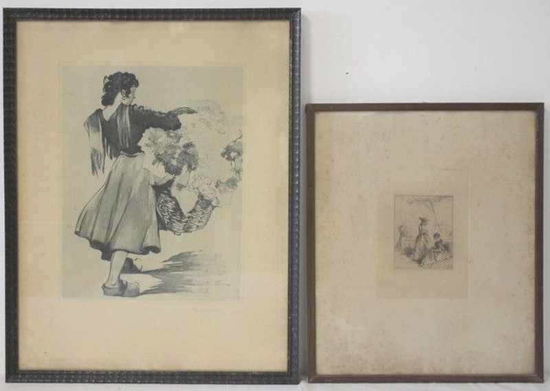 Null 20世纪的当代学校
提着花篮的农场女孩 
黑色雕版画，右下方空白处有签名，左下方有文字说明。
45 x 35厘米
(在玻璃下，有轻微的点蚀痕迹)
附：&hellip;