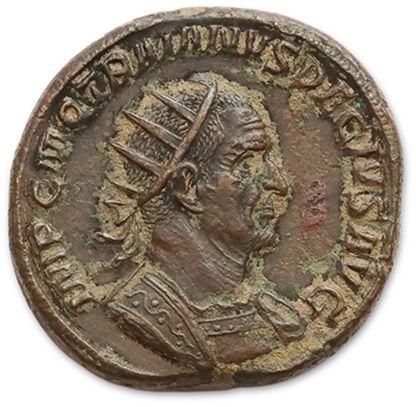 Null TRAJAN DECE (249-251)
双倍的硬币。罗马（250）。
他的半身像放射状，胸前有盾牌。
R/ Felicity站在左边，手持仙人掌和&hellip;