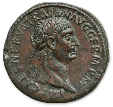 Null TRAJAN (98-157)
Sesterce.罗马（99）。
他的头像向右倾斜。
R/ 康科德坐在左边，拿着一个Patera和一个双角杯。
C. &hellip;