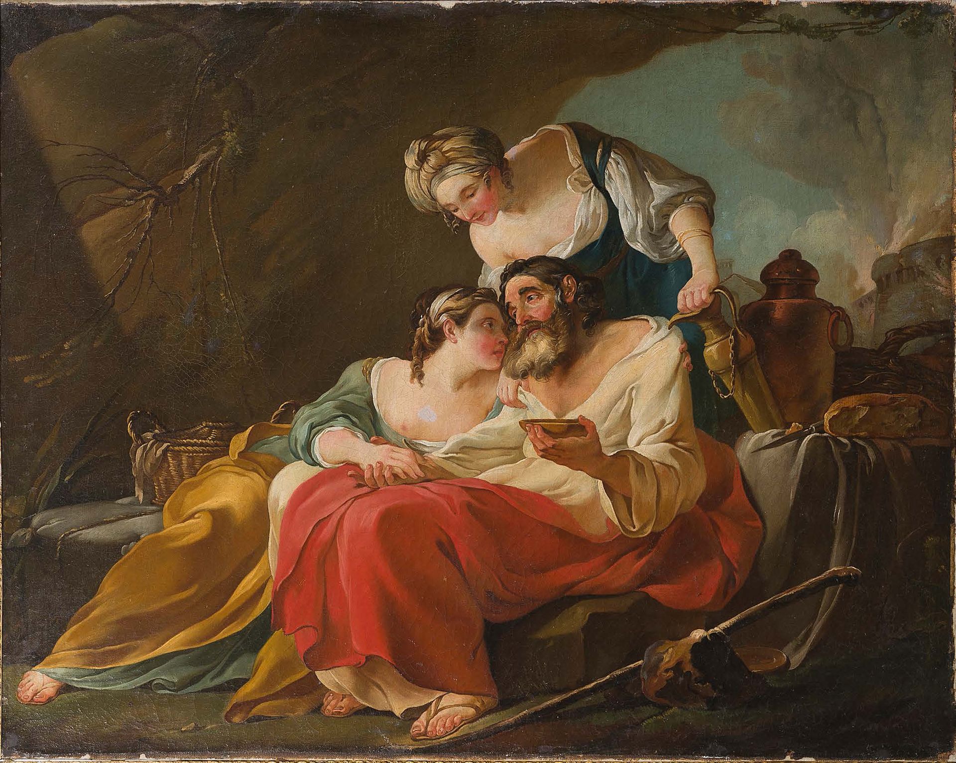 Joseph Marie VIEN (Montpellier 1716 - Paris 1809) Loth and his daughters Canvas &hellip;