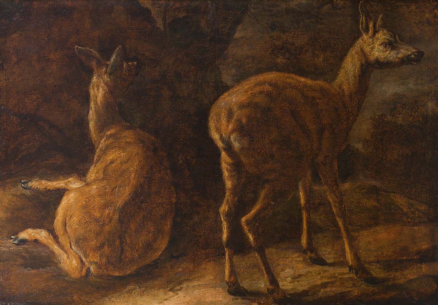Attribué à Jan FYT (1611-1661) 两只鹿
粘贴在画布上的纸张 51 x 73 cm
(修复)
出处：
- 收藏图卢兹-劳特累克侯爵夫&hellip;