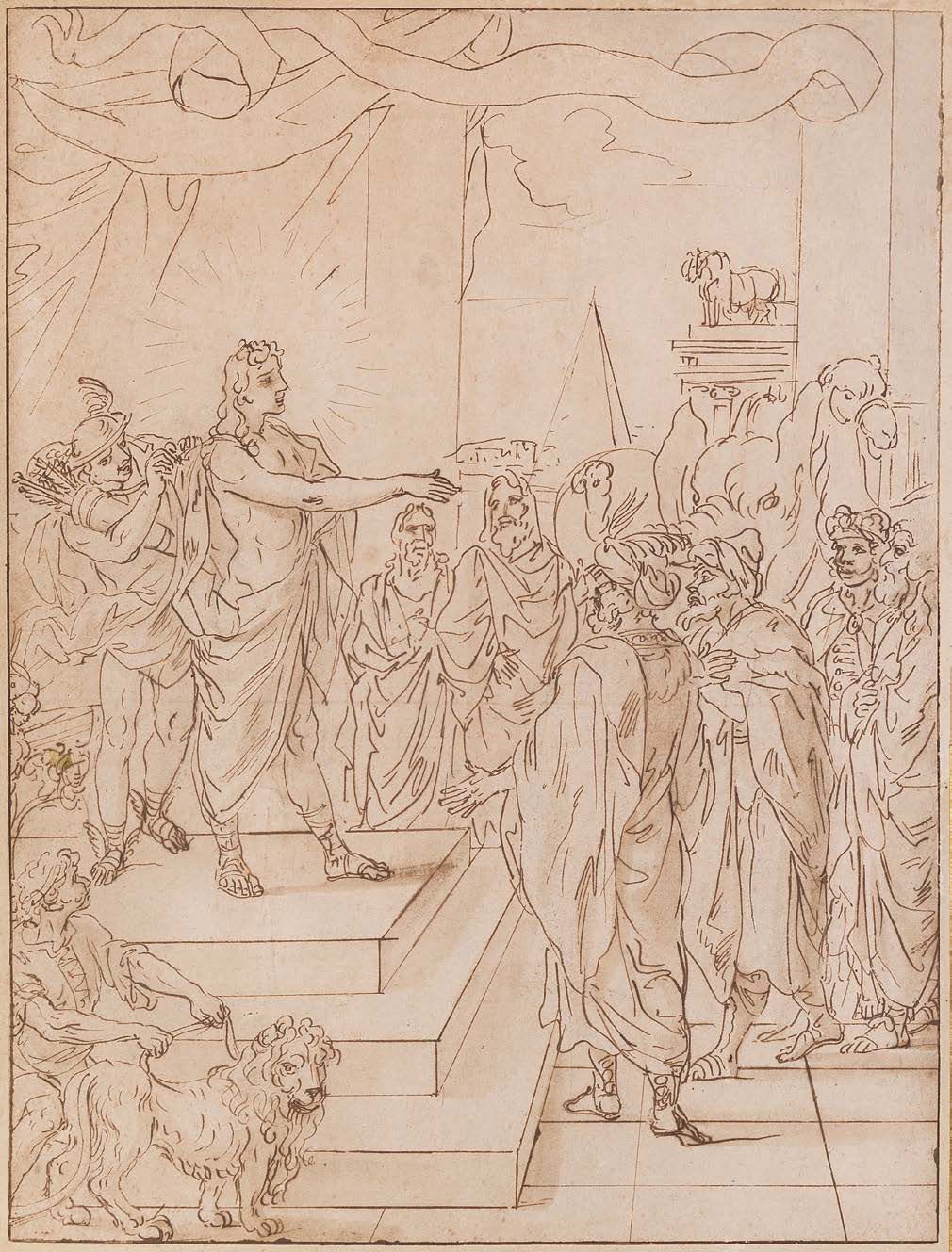 Sylvain BONNET (Romorantin 1645 - Paris 1705) 年轻的路易十四觐见大使
钢笔和棕色墨水，棕色水洗 34.5 x 26&hellip;