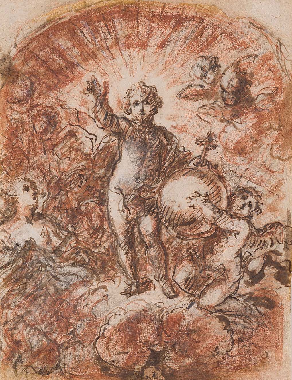 Philippe SAUVAN (Arles 1697 - Avignon 1792) 作为世界救世主的耶稣和天使
黑石、红粉笔、钢笔和棕色墨水，白色高光 21&hellip;