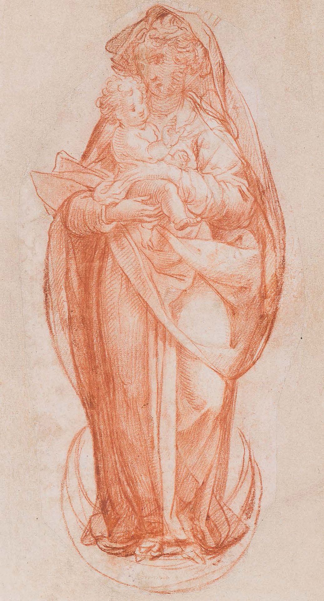 Denys CALVAERT (Anvers vers 1540 - Bologne 1619) 圣母无原罪
褐色和白色的高光，在距离图案一厘米处的剪影，在褐色&hellip;