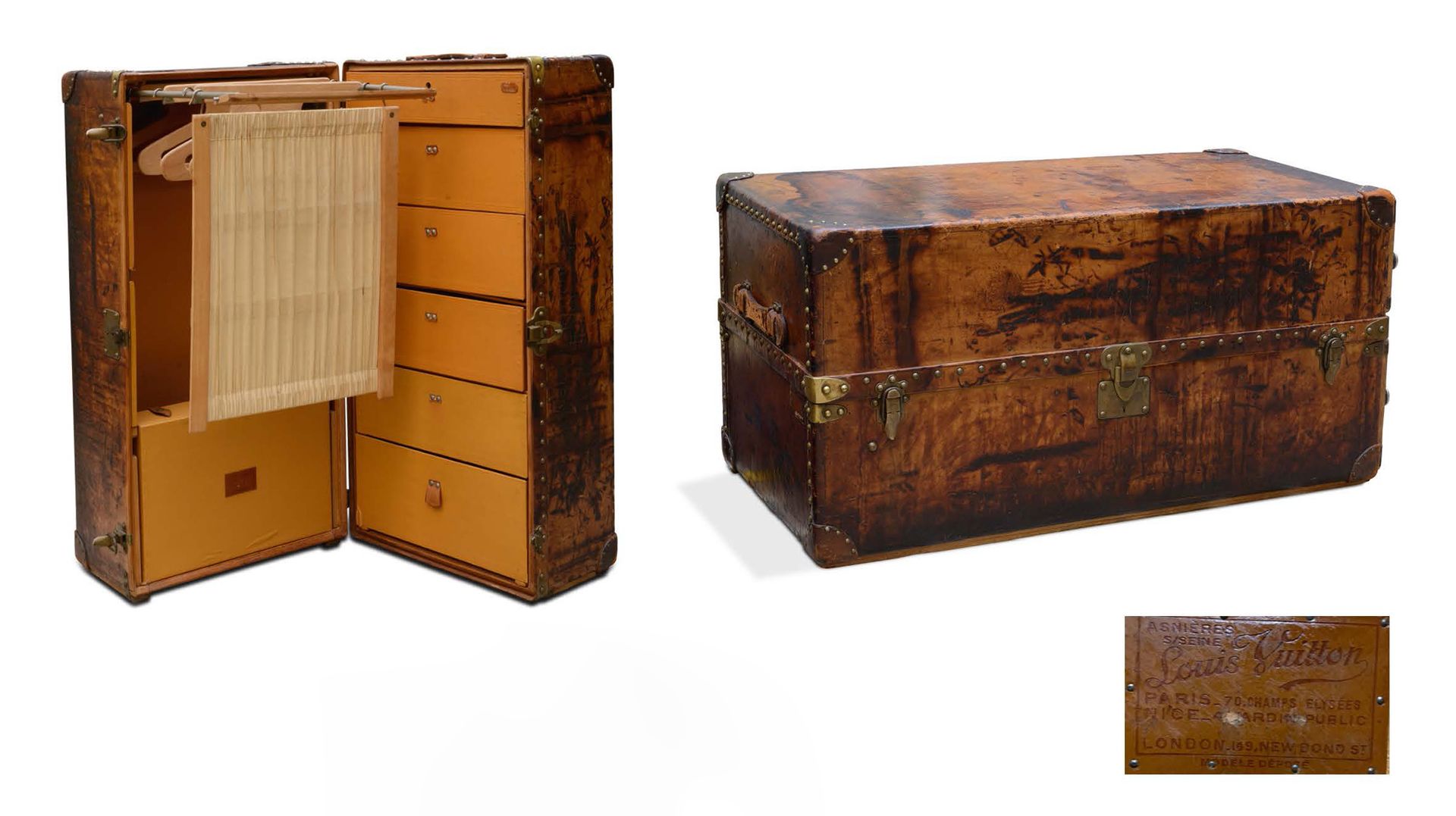 LOUIS VUITTON Koffer aus fauvefarbenem Leder mit Nieten, verstärkten Ecken und O&hellip;