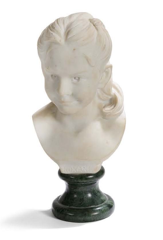 ECOLE FRANÇAISE XXème siècle Roxane
Sculpture in white marble, pedestal in green&hellip;